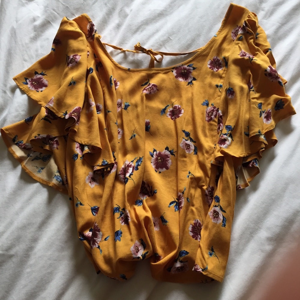 Women’s XL xhilaration Yellow blue flower blouse